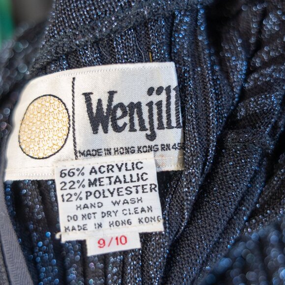 Vintage 70s Wenjilli Metallic Knit Maxi Dress * Navy & Silver Chevron Lurex - Picture 14 of 15